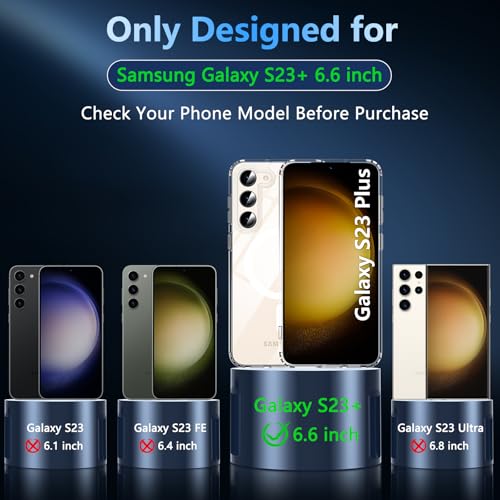 Image of OWKEY for Samsung Galaxy S23 Plus Case 6.6'', Magnetic S23 Plus Case Compatible with Magsafe, [Military Grade Shockproof] Transparent Back Slim Bumper Cover Phone Case, Clear
