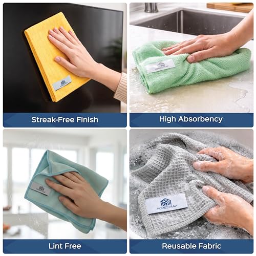 Image of HomeStrap Proclean Microfiber Cloth Set of 4 (30 * 40 Cms) | Multipurpose Cleaning Cloths for Kitchen, Glass, Furniture & Spills | Lint-Free, Highly Absorbent, Reusable Cleaning Towels