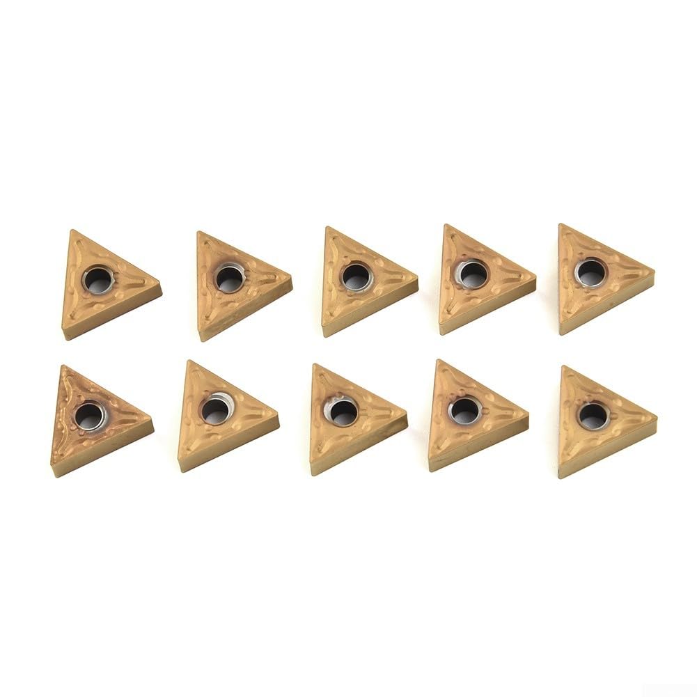 Carbide Triangular Tips Inserts TNMG 160404 Cutting Tools for Lathe, High Strength Golden Blades for Steel Machining (10 Pieces)