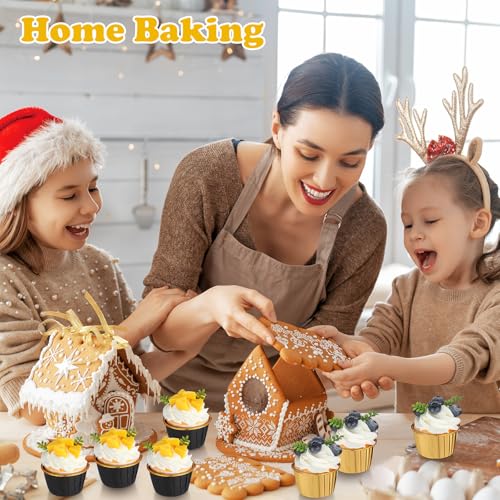 Image of 300 Pack Black Gold Cupcake Liners Bulk Disposable Foil Muffin Cup
