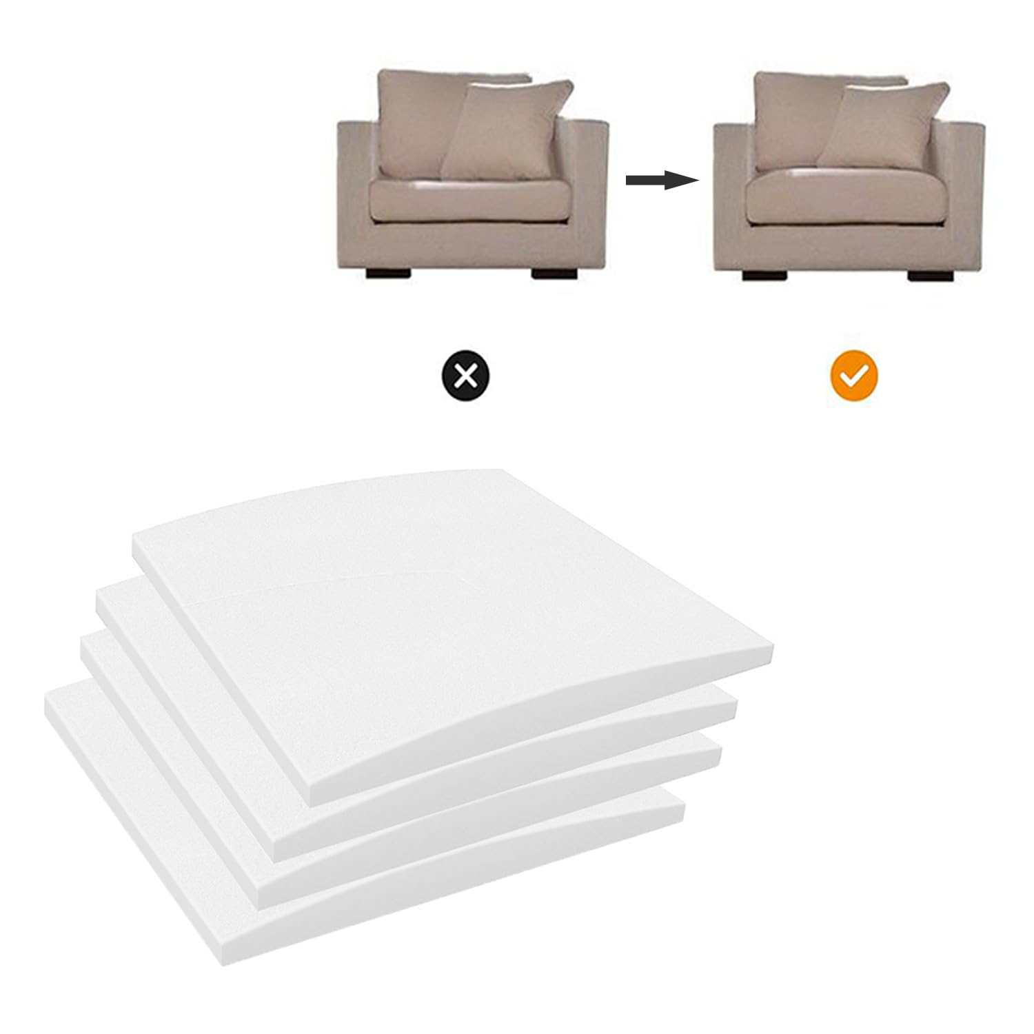 40/50/60cm Square Couch Cushion Repair Replacement Sofa Couch Support for Sagging Seat,White High Density Foam Sheet Couch Cushion Support Sag (4,50x50cm) โ image 1