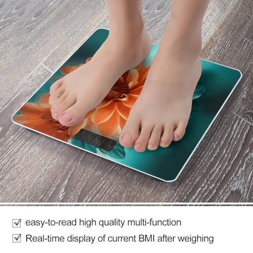 Báscula digital de baño con diseño floral en turquesa y naranja miniatura 5