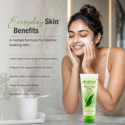 Image of Dhathri Pimple Clear Neem Facewash | Best Face Wash for Pimples | Reduces Acne and Cleanses Pores | Soap and Mineral Free Neem Tulsi Facewash | 200 ml
