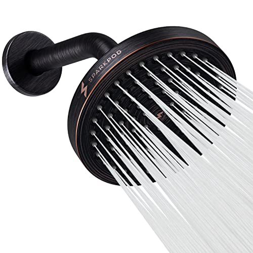 SparkPod 6" Rain Shower Head With 6" Shower Arm - High Pressure Rainfall Experience - No Hassle Tool-less 1-Min Installation - Enjoy Energy Saving Longer Hot Showers - Gain Space & Style - D