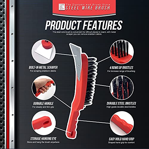 Wire Brush Set, Multipurpose Steel Brush with Metal Scraper and Easy to Grip Plastic Handle − 29cm Steel Wire Brush for Rust Removal and Heavy Dirt Cleaning (Wire Brushes Pack of 3) 2 Wire Brush Set, Multipurpose Steel Brush with Metal Scraper and Easy to Grip Plastic Handle − 29cm Steel Wire Brush for Rust Removal and Heavy Dirt Cleaning (Wire Brushes Pack of 3) - Image 2