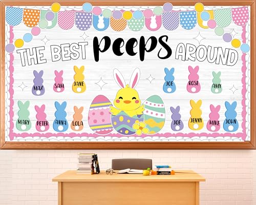 Easter Bulletin Board Decoration The Best Peeps Around Cutouts Name Tags Rabbit Classroom Bulletin Board Candy Colors Easter Supplies Colored Bunnies Eggs Cut Outs for School Classroom Wall Decor