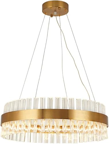 Pendant Lamp Three-Color Dimming LED Lamp with Round Crystal Chandelier Dining Room Living Room Lighting Hotel Decoration Lighting Adjustable