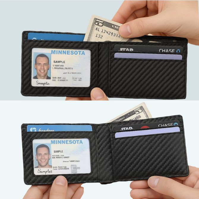 Image of Leather Bat ID Wallet for Men - Stylish Superhero Design, Durable Bifold Rfid Wallet with Multiple Card Slots and Cash Compartment - Gift for Father's Day or Birthdays (1PCS) (Carbon Fiber - 10 Slots)