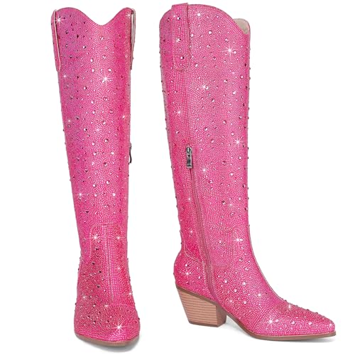 Image of Cowgirl Ankle Boots Cowboy Boots for Women Western Booties Rhinestone Chunky Heel Fashion Comfortable Side Zipper
