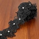 2 Yards 3D Pearl Beads Flower Black Lace Trim for Sewing Organza Flower Trim Embroidered Applique Sewing Craft...