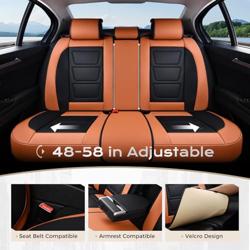 Image of Coverado Car Seat Covers Full Set, Seat Covers for Cars, Front Seat Covers and Back Seat Cover Waterproof Leather Automotive Seat Cover, Universal Car Interior Protectors Cushion for Most Cars