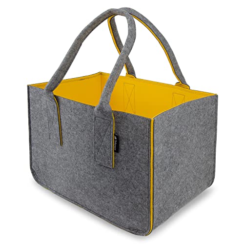 Tebewo Filztasche - praktische Einkaufstasche - modische Shopping Bag - Einkaufskorb aus Filz - faltbare Tragetasche - grau/gelb