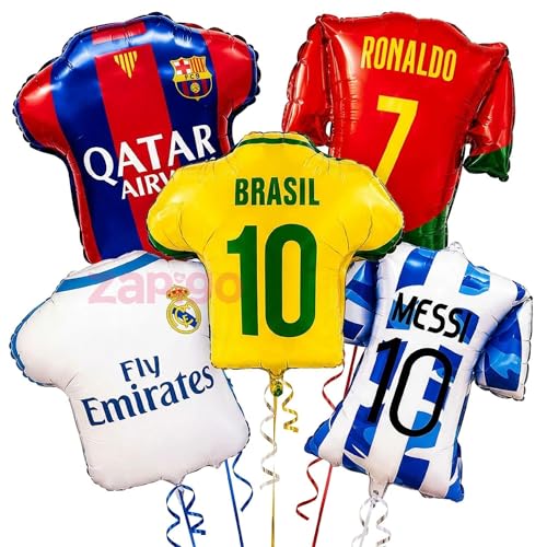 Image of Balloonistics Football Soccer Jersey Theme Birthday Balloon Bouquet | Football Fan Birthday Party Decoration | Soccer Kit Party Balloon Set | Pack of 5