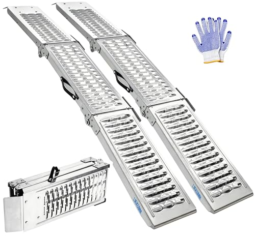 Liekumm Lot de 2 rampes de chargement pliables, capacité de 440 kg, rampe pour moto, 194 cm, en acier, rampe pliante pour remorque, tondeuse à gazon,...