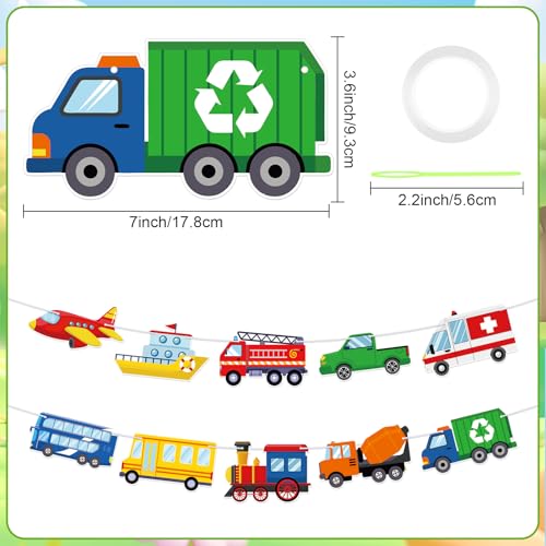 Image of Hooqict Happy Birthday Banner Transportation Birthday Decorations Car Train Truck Bus Plane Ship Traffic Party Banner Garland Sign for Kids Boys 1st 2nd 3rd Transportation Vehicle Theme Birthday Party Supplies