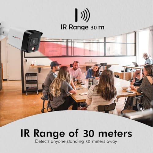 Image of CP Plus CP-UNC-TA81L3C-LQ 8MP Dual Light Bullet Camera, IR Range of 30 Mtr., Warm Light Range of 30 Mtr, PoE, IP67, Support Built-in Mic, DWDR, Day /Night (ICR), Instastream, H.265, H.264, MJPEG