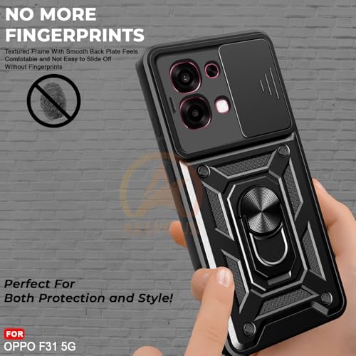 Image of Armor Bumper Back Cover Case for Oppo F31 5G Rotating Camera Cover, Ring Holder & Kickstand | Heavy Duty & 360 Degree Protection Oppo F31 5G Back Cover (Black)