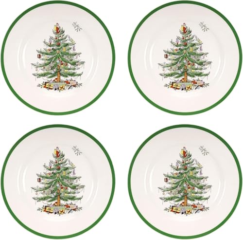 Spode-Christmas-Tree-105-Dinner-Plate-Set-of-4-Festive-Holiday-Stoneware-Plate-with-Christmas-Tree-Green-Borders-Microwave-Dishwasher-Freezer-Oven-Safe-Collectible-Holiday-Tableware Spode Christmas Tree 105 Dinner Plate Set of 4 Festive Holiday Stoneware Plate with Christmas Tree Green Borders Microwave Dishwasher Freezer Oven Safe Collectible Holiday Tableware