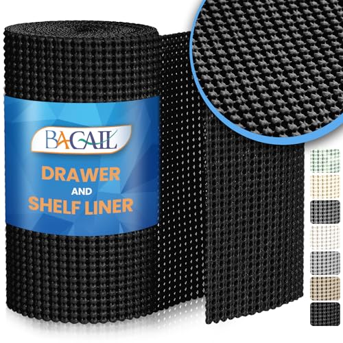 Comparison: Best Material For Kitchen Cabinets 3 BAGAIL Drawer and Shelf Liner, 12 in X 10 Ft Non-Adhesive Shelf Liners for Kitchen Cabinets, Thick Strong Grip Liners for Desk, Shelves, Bathroom Drawers, Cabinet Protection - Black