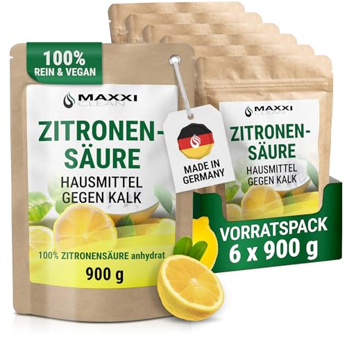 Maxxi Clean | 5 4 kg Zitronensäure Pulver in Lebensmittelqualität | Made in Germany | Hausmittel für Küche Haushalt & Kosmetik | Citronensäure als Konservierungsmittel in 100% Reinheit