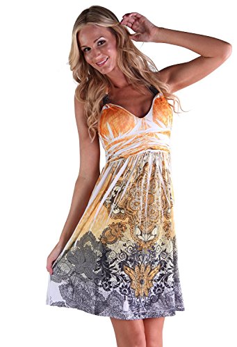 INGEAR Studded Empire Halter Dress (Medium, Yellow)