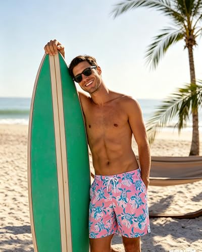Image of SURF CUZ Mens Swim Trunks with Compression Liner Swim Shorts 7 inch Swimming Trunks Stretch 7 Inch Swim Suits Quick Dry