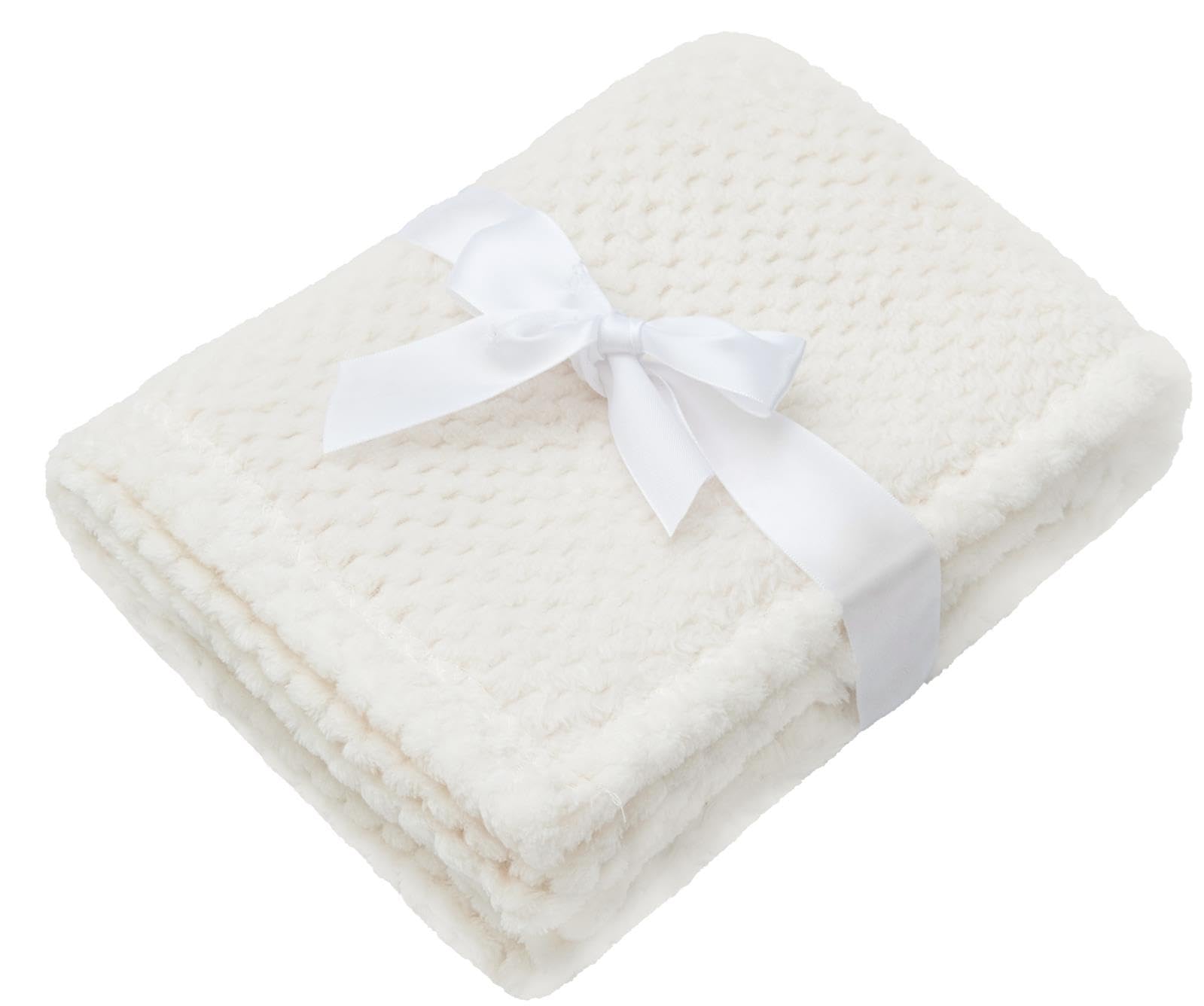 Adore Home Baby Fleece Blanket Ultra Soft Honeycomb Waffle Newborn Gift 60x90cm For Cot Moses Basket Pram, White