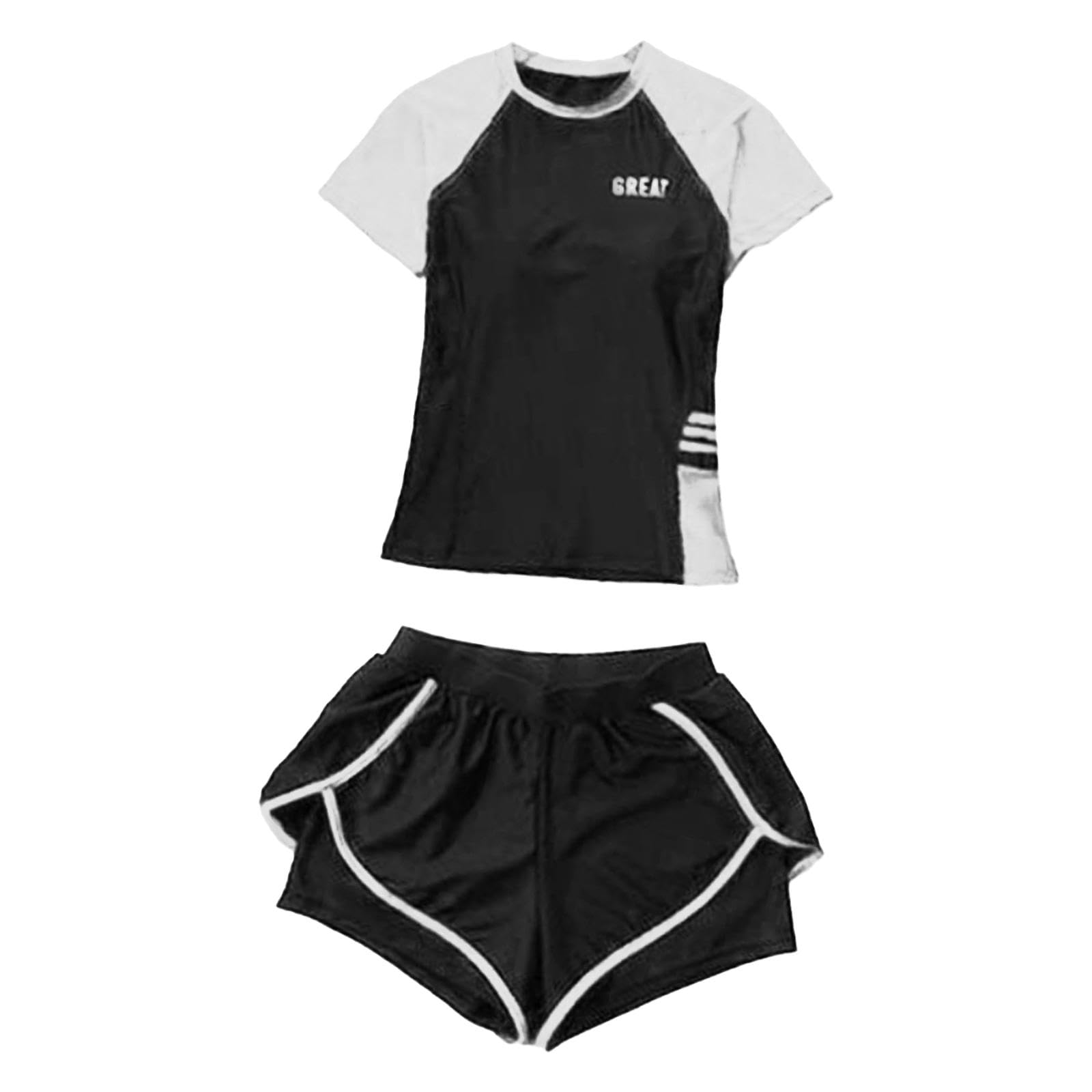 the style sutra Lady Women's Swimsuit Short Sleeve Swimming suits for Travel Spa Beach Party L White Black-picture-18