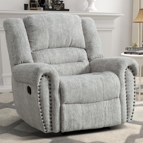 Image of CANMOV Manual Recliner Chair, Classic and Traditional Manual Recliner Chair with Comfortable Arms and Back Single Sofa for Living Room, White Grey