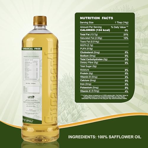 Image of Sugan Earth safflower oil cold pressed 900ml for cooking, 100% Pure, Natural | Wood Pressed Kardai Tel Kusum Oil | Rich in Omega-6 | Single Filtered | Heart-Healthy & Nutrient Rich | Chemical-Free & Unrefined | Suitable for Cooking & Skincare