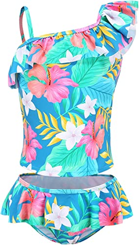 Image of Girls Two Piece Tankini Swimsuit Hawaiian Ruffle Swimwear Bathing Suit Set