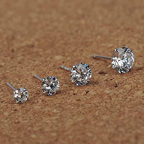 925 Sterling Silver Stud Earrings Set 6 Pairs 3mm 4mm 5mm 6mm 7mm 8mm Cubic Zirconia Stud Earrings Multipack CZ Ear Studs Multiple Piercings For Men Women Hypoallergenic