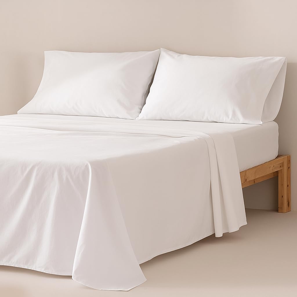 COTTON ARTean Juego sábanas Cama 200 Algodón Poliéster Venus Blanco