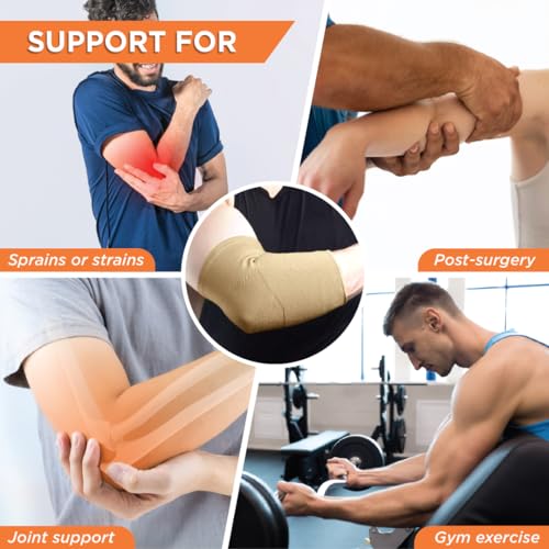 Image of Vissco Elbow Support, Pain Relief Belt for Elbow Joint Pain, Sport Injuries, Tennis Elbow, Joint Sprain for Men & Women for Gym, Sleeves for Cricket, Volleyball - Medium (Beige)