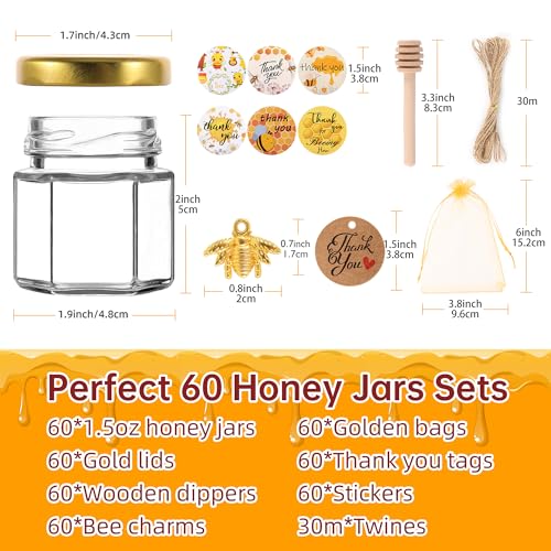 60 Pack Mini Glass Honey Jars
