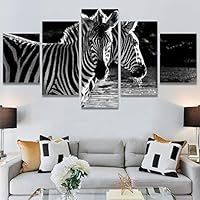 SIGNWIN 5 Panel Canvas Wall Art Animals Black and White Dramatic Duotone Expressionism Grey Modern Artwork for Home Decorations Ready to Hang - 60