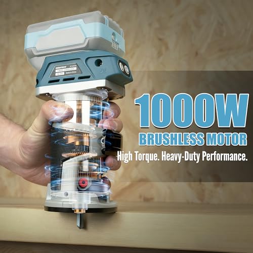 Image of KEENTECH Brushless Cordless Compact Router, Fits Makita 18V Batteries, 6-Speed 1000W Fixed-Base Wood Router for Woodworking (Bare Tool, No Battery)