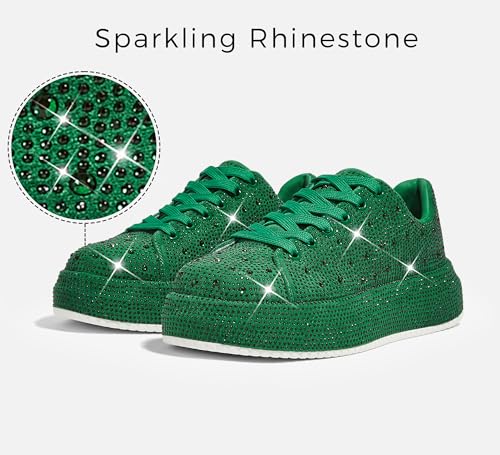 Image of LUCKY STEP Rhinestone Platform Sneakers for Women | Sparkly Glitter Bling Tennis Shoes Fashion Wedding Party Walking Sneakers