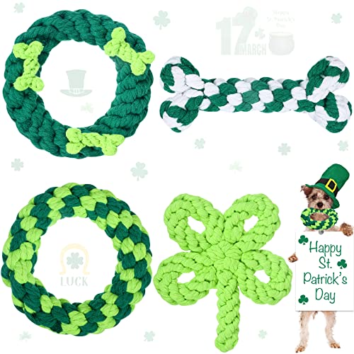 4 Pcs St. Patricks Day Dog Rope Toys Pet Rope Chew Toys Durable Bone Shamrocks Holiday Dog Toys for Small Dogs Puppy Teething St. Patricks Day Dog Supplies Irish Gifts