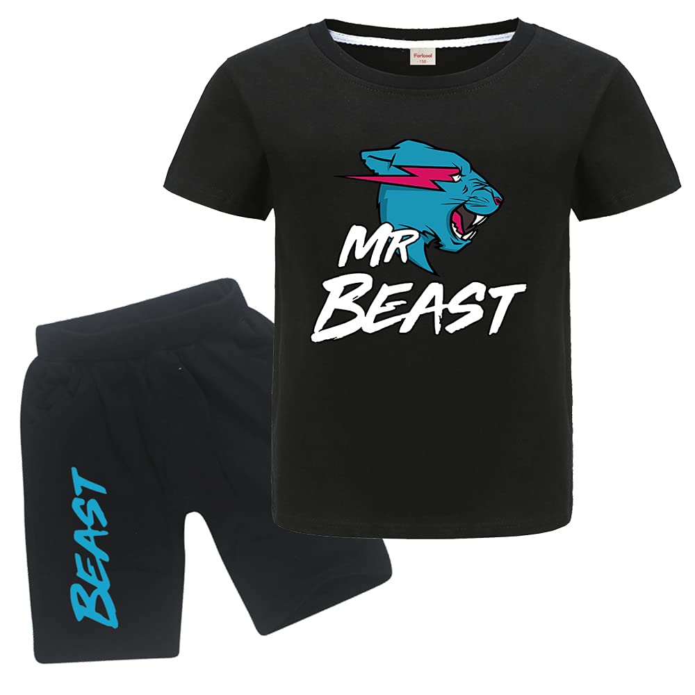 ForlcoolMr Beast Lighting Cat YouTube Gamer Logo Merch T-Shirts and Shorts 2 Piece Sets Youtuber Round Neck Short Sleeve Tee Top and Shorts