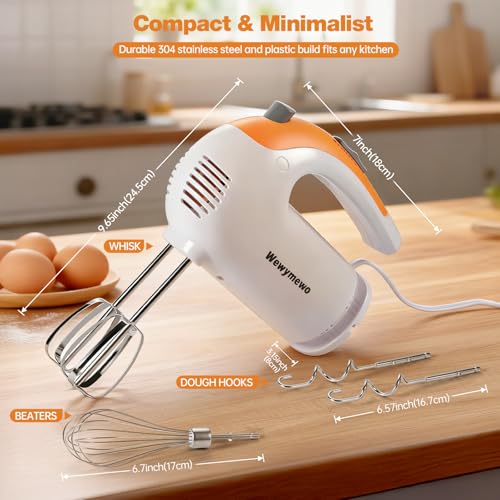 Image of Hand Mixer Electric 300W, 5-Speed Kitchen Egg Beater with 5 Stainless Steel Attachments, Powerful & Compact for Baking Cakes, Bread Dough & More