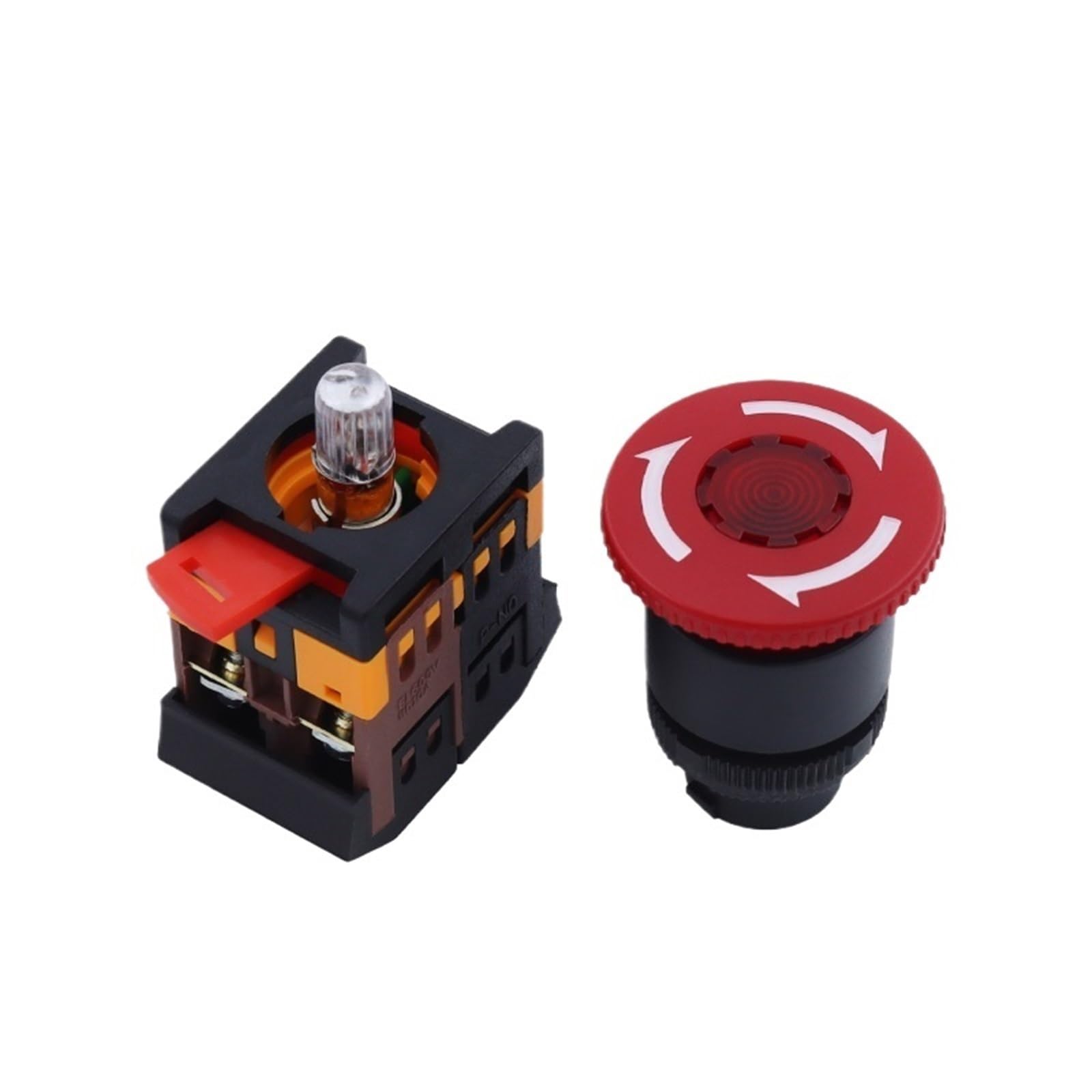 Interruptor de botón de cabeza de hongo ANE-22 con luz LED, botón de parada de emergencia (orificio de montaje de 22-25 mm), CA 220 V, 3 unidades