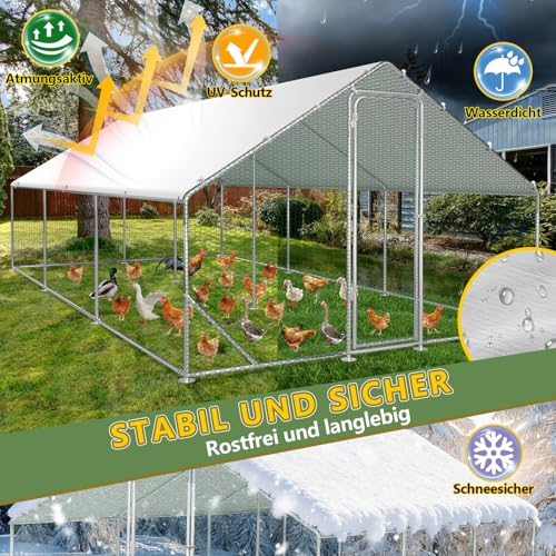 Sonnewelt Freilaufgehege 3x6x2m Hühnerstall Verzinkter Stahl Kleintierstall Hühnerhaus Dach Geflügelstall mit Sonnenschutzdach und Tür für Haustierkäfig Hühnerkäfig Vogelkäfig Kleintiere Pflanzen