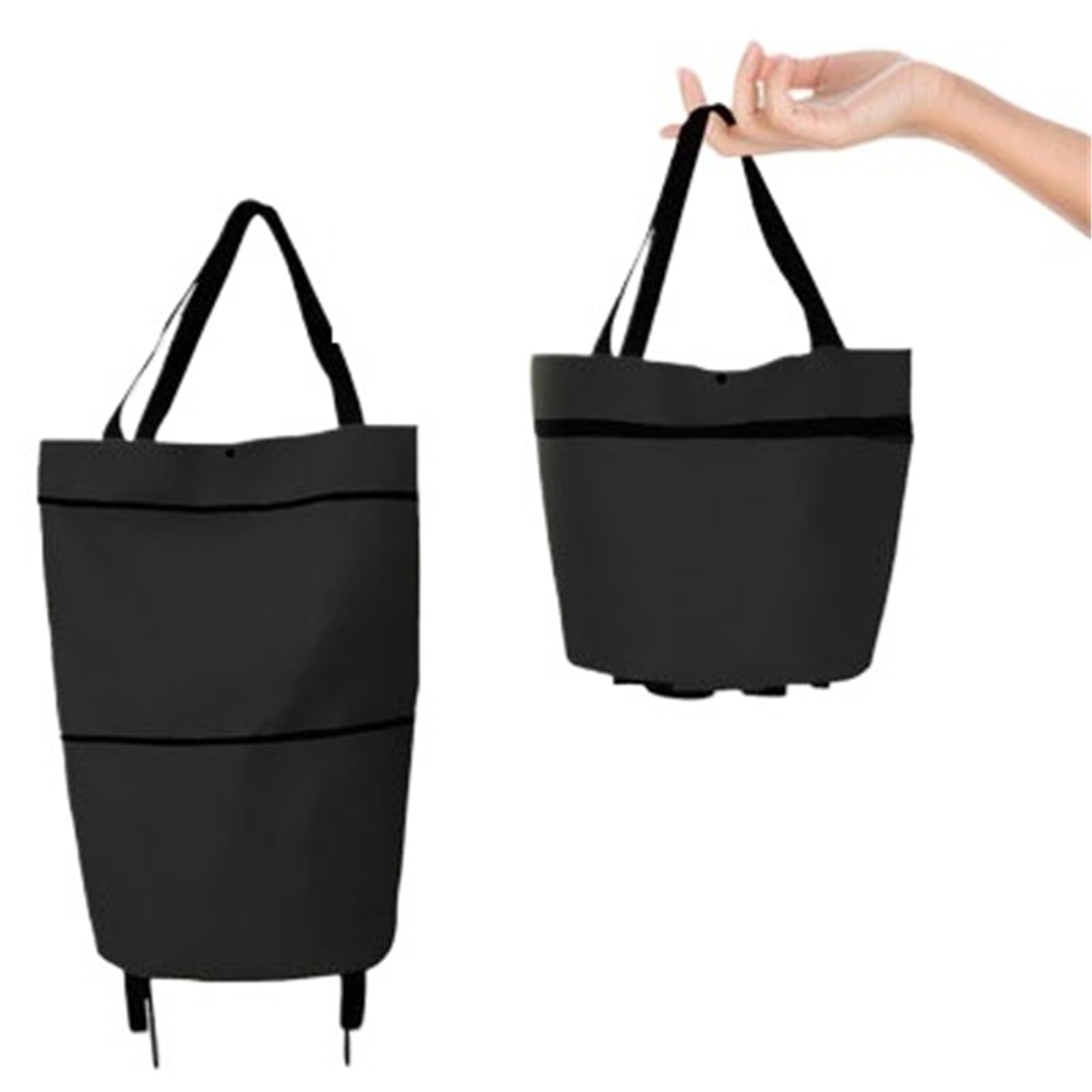Foldable Shopping Bag with Wheels Folding Reusable Grocery Shopping Bags Large Pull Cart Trolley Bag With Wheels Supermarket Vegetables(BLACK 1)