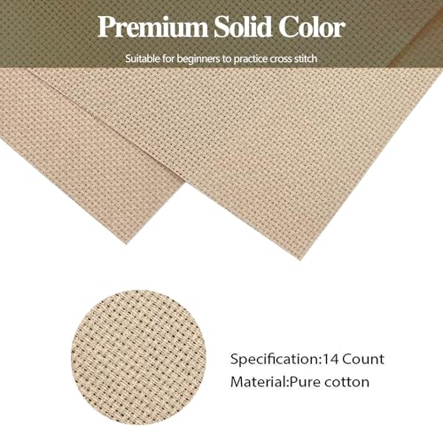 Image of 14CT Aida Cloth - 30x35 Inch Cross Stitch Fabric for Embroidery, Pre-Cut Needlework Material, Acid-Free, Durable Weave(Light Brown)