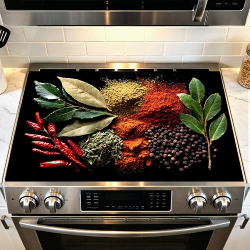 Image of Spices and Herbs Stove Top Cover, Glass Cooktop, 28x20 in