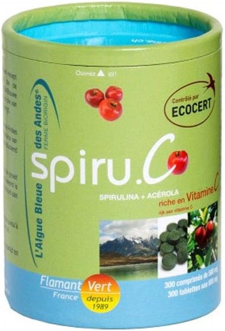 Flamant Vert Spirulina Andean Blue Algae and Acerola Organic 300 Tablets of 500 mg