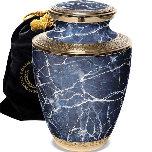 Marble Elegance Blue Cremation Urn for Human Ashes for Funeral, Burial or Home, Cremation Urns for Ashes Adult Male Large Urns for Dad and Urns for Human Ashes Decorative Urns