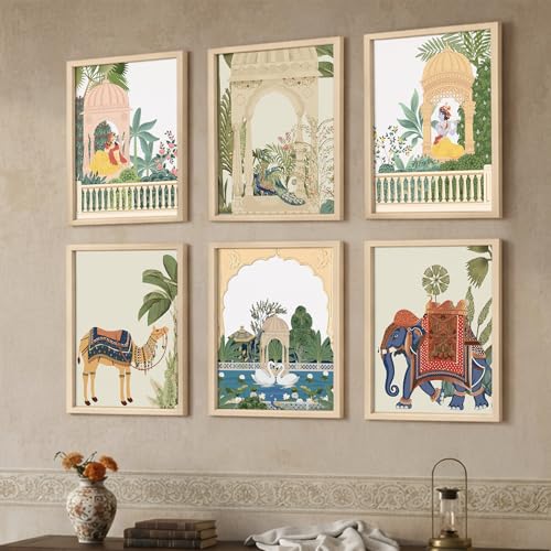 Image of NoWorries Madhubani Wall Decor Paintings | Set of 6 Premium Traditional Art Framed Posters with Synthetic P.S. Moulding Frames | Perfect for Living Room & Home Decoration (13x17 Inches, ART ATTACK-10)