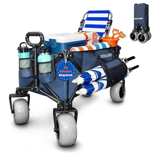X800 Heavy Duty Beach Wagon with 9x4 Sand-Proof All-Terrain Wheels, 300L Oversized Foldable Wagon Cart with Side Bag, All-Terrain Utility Wagon for Beach Essentials, Sport, Camping（Navy Blue）